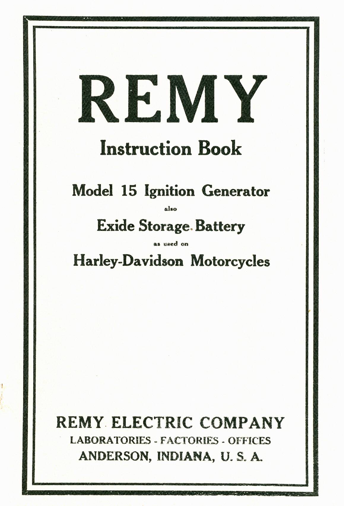 1915 Remy Instructions Book Model 15 Generator