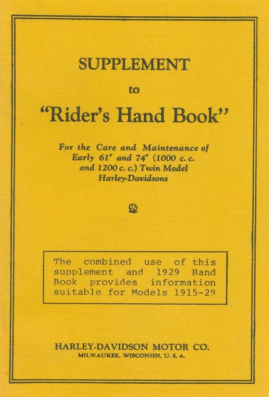 1923-1929 Supplement to “Rider's Hand Book”