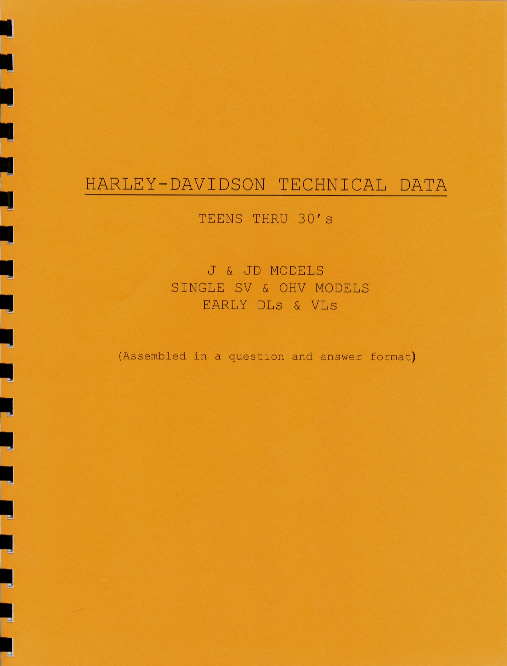 1930 Harley Technical Data